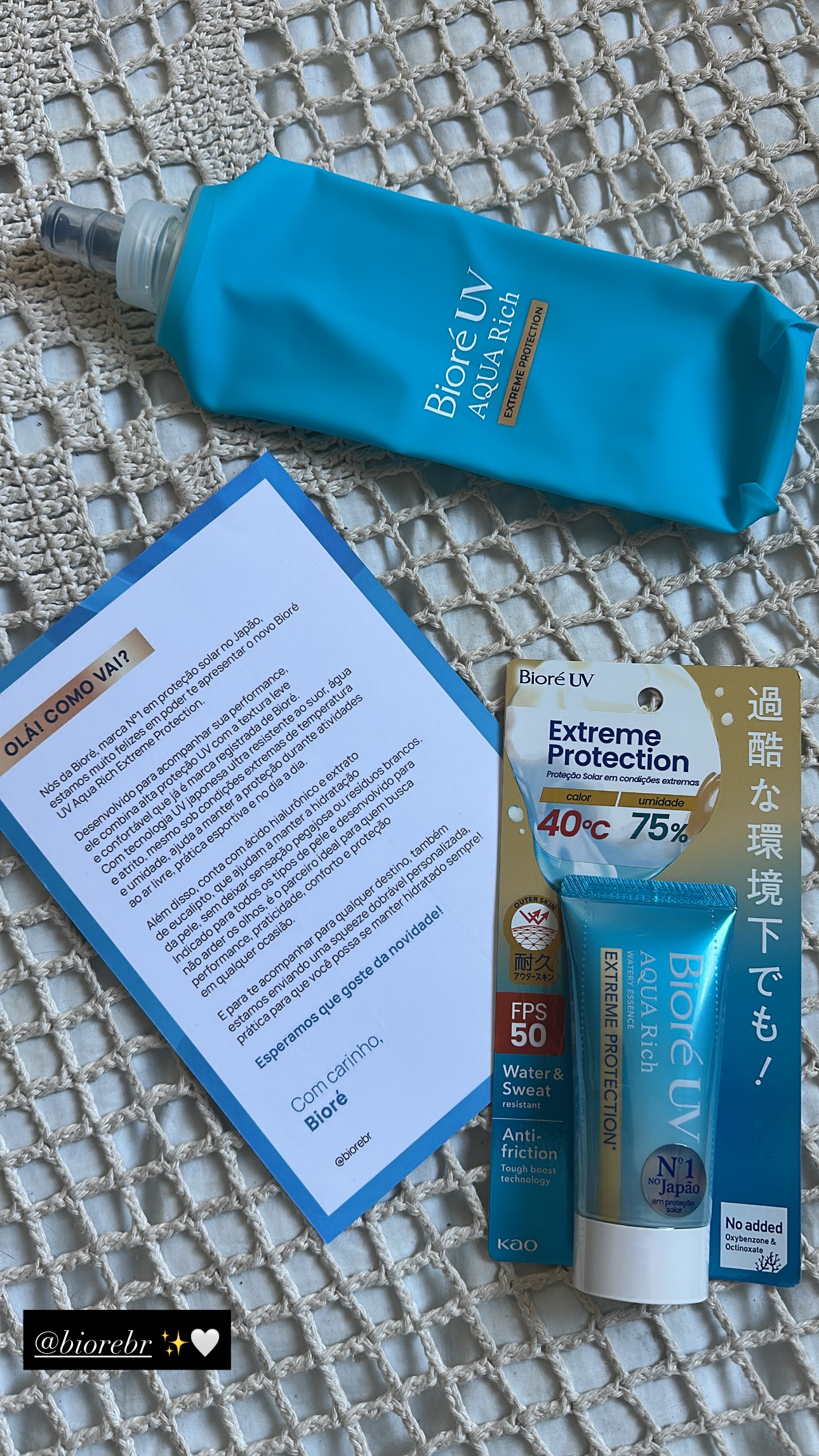 Story Daniela Lopes com kit Bioré UV AQUA Rich Extreme Protection